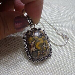 Natural LEOPARDSKIN JASPER Handmade Sterling 925 Pendant/Chain #220C